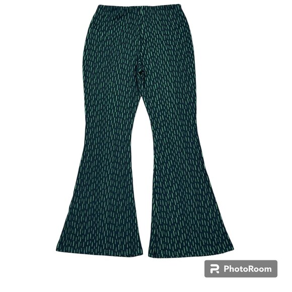 Women's ZARA Flared Leg Knit Pants‎ Black/Green Stretch Elastic Waist- Size M - Picture 2 of 8